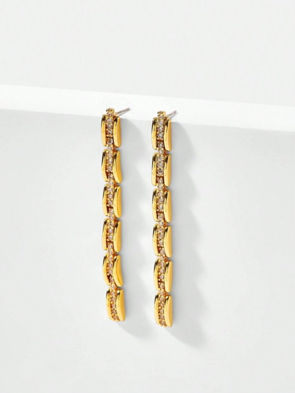 Gold Linked Bar Rhinestone Drop Earrings